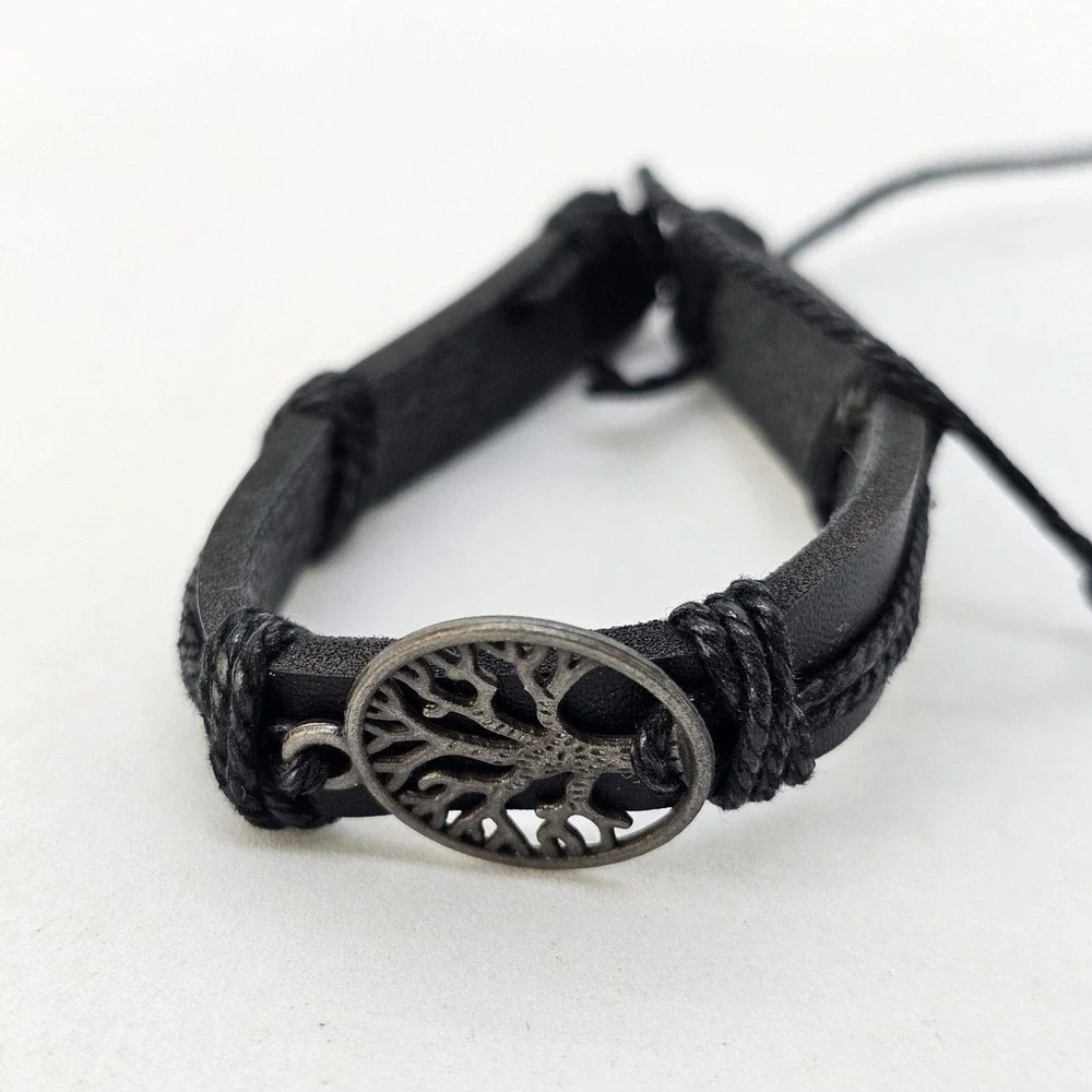 2PC Men's Watch Bracelet Set 45MM Black Dial Date Black‎ Leather Bands Working